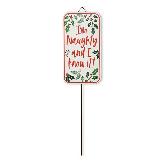Red and White Metal, I'm Naughty Yard Stake Sign Decoration, 17 in, by Holiday Time | Walmart (US)