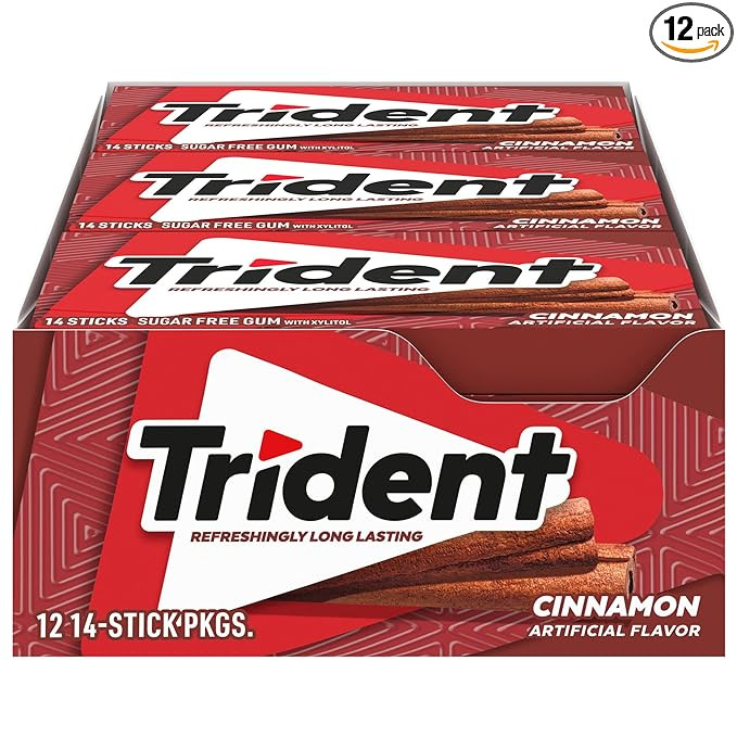 Trident Cinnamon Sugar-Free Chewing Gum, 12 Packs of 14 Pieces (168 Total Pieces) | Amazon (US)