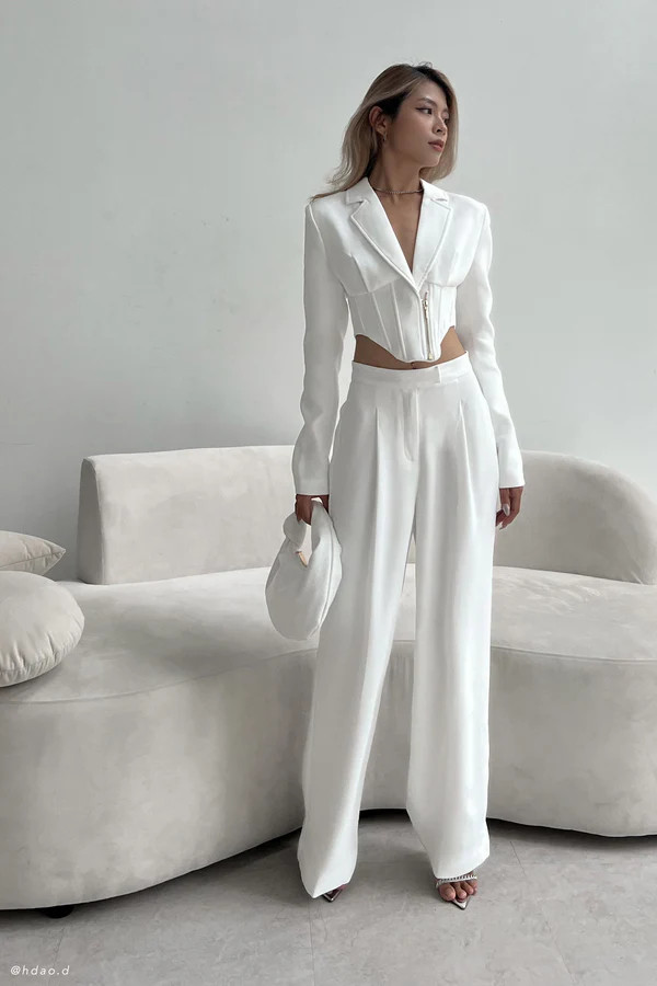 Gloria Wide Leg Trousers - White | MESHKI US