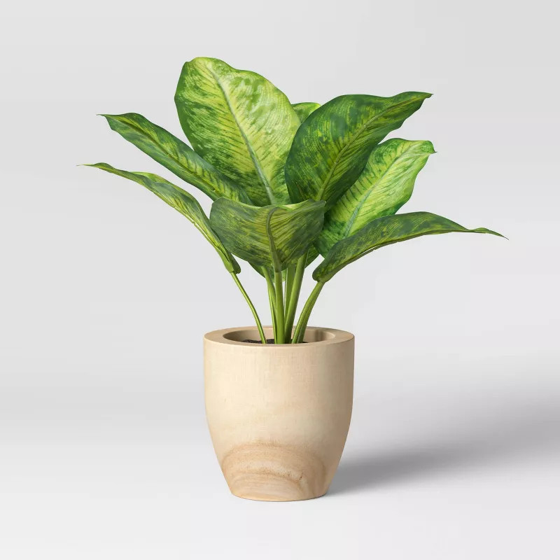 Small Variegated Leaf in Wood Pot - Threshold™ | Target
