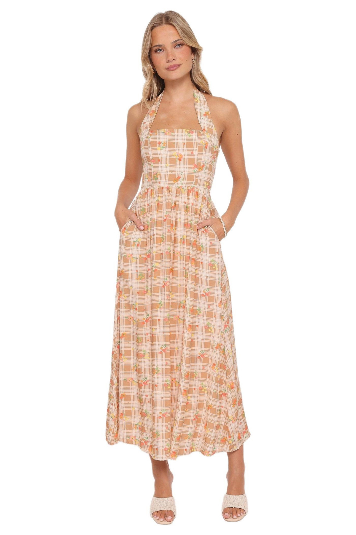 Petal and Pup Women's Gemini Halterneck Maxi Dress - Yellow floral gingham | Macy's