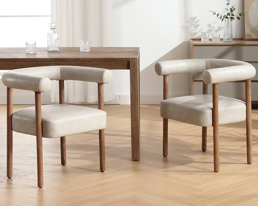 VESCASA Upholstered Dining Chairs with Natural Brush Wood Legs, Faux Leather Mid-Century Modern P... | Amazon (US)