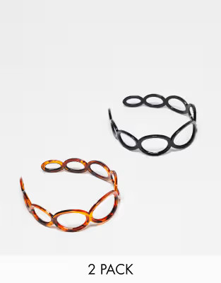 ASOS DESIGN pack of 2 headband with circle design in black and tort | ASOS (Global)