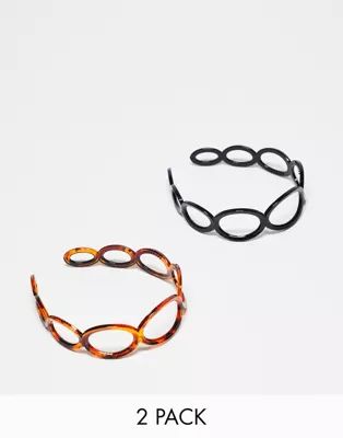 ASOS DESIGN pack of 2 headband with circle design in black and tort | ASOS (Global)