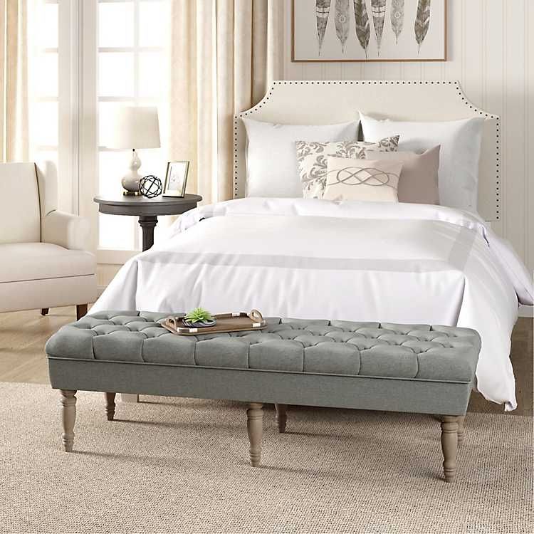 Layla Gray Button Tufted Bench | Kirkland's Home