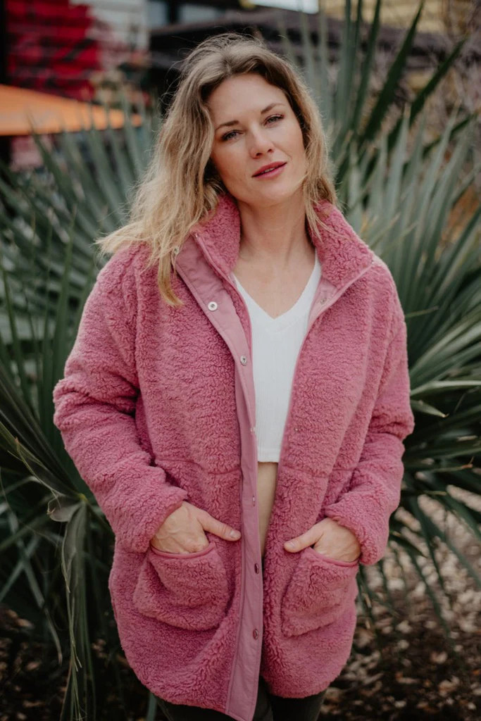 Mauve Oversized Sherpa Fleece Jacket | Katydid.com