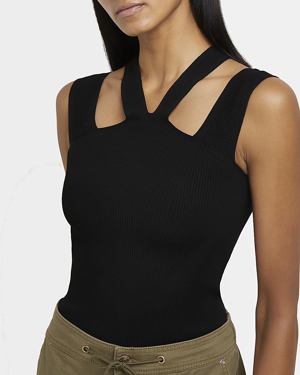 Black cut out halter neck top | River Island (UK & IE)