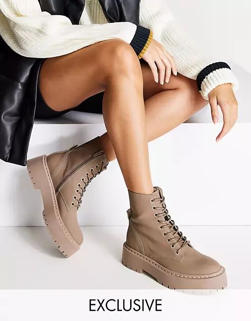 Steve Madden Skylar leather chunky lace up boots in beige | ASOS (Global)