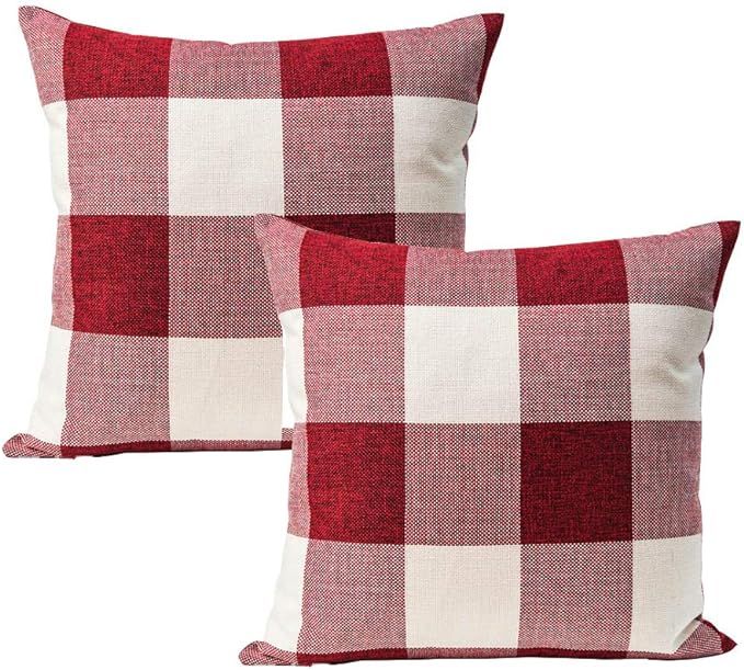 Christmas Decorative Pillow Covers 18x18 Inch, Buffalo Patio Cushion with Red White Home Decor - ... | Amazon (US)