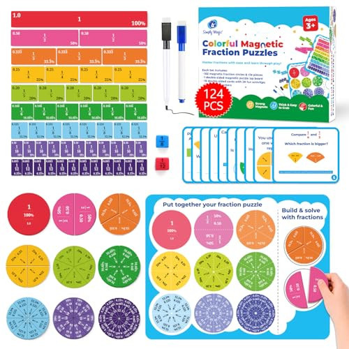 Simply magic 117 PCS Magnetic Fraction Puzzle with Tiles & Circles - Educational Fraction Magnets, Strips, Fraction Manipulatives with Decimals & Percentages for Elementary School & Homeschool | Amazon (US)