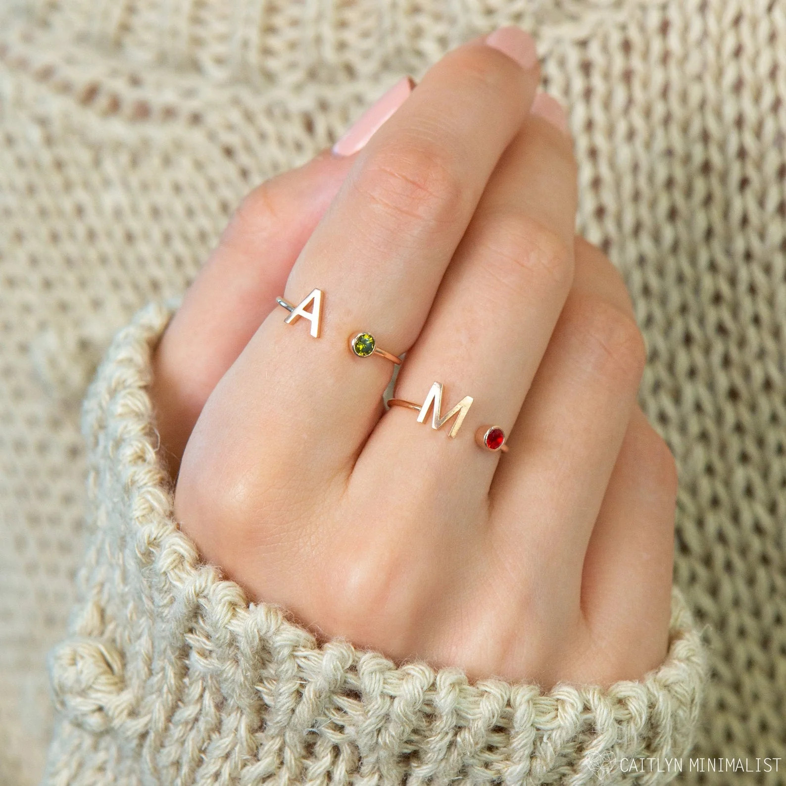 Alex Initial Birthstone Ring | Caitlyn Minimalist