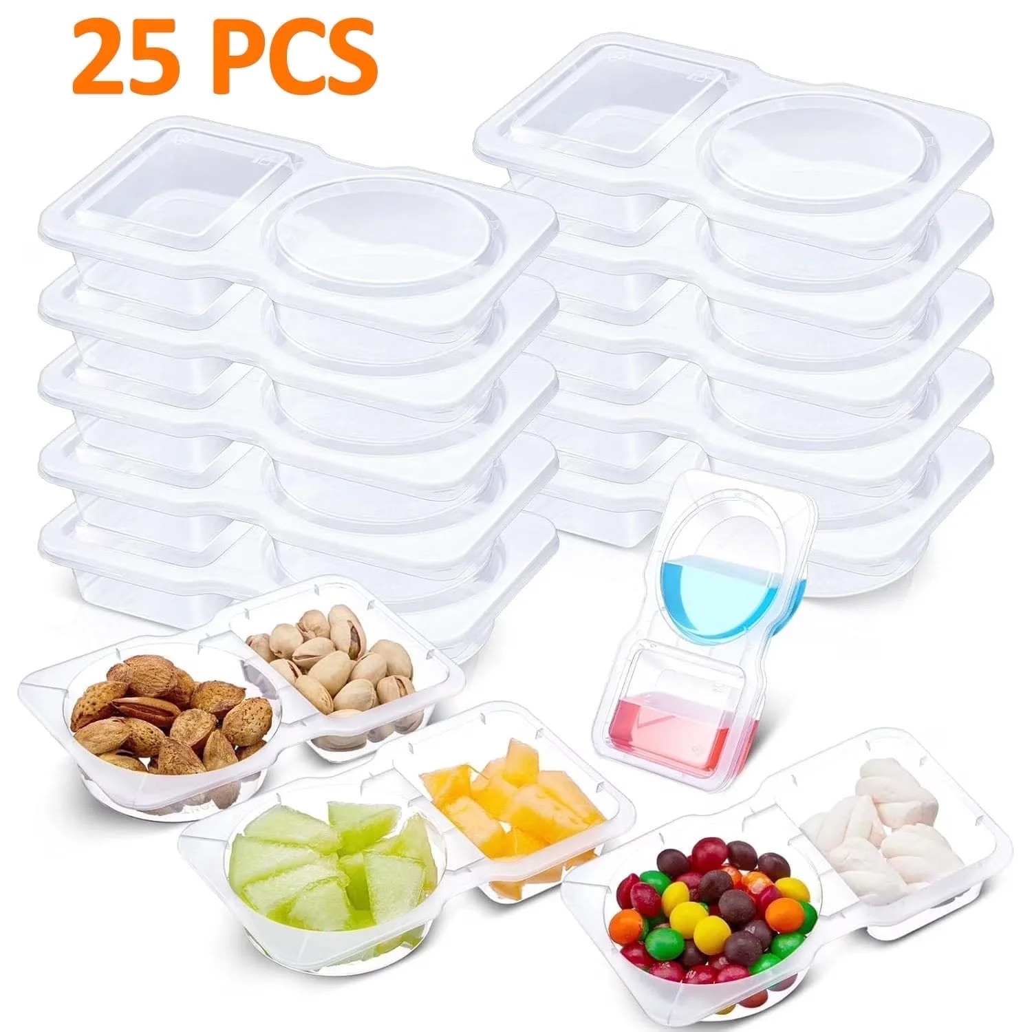 25 Pcs 5 oz 2 Compartment Snack Container with Lids Clear 2 Compartment Small Disposable Plastic ... | Walmart (US)