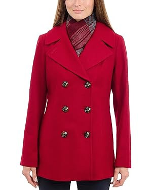 LONDON FOG Women's Double Breasted Peacoat with Scarf | Amazon (US)
