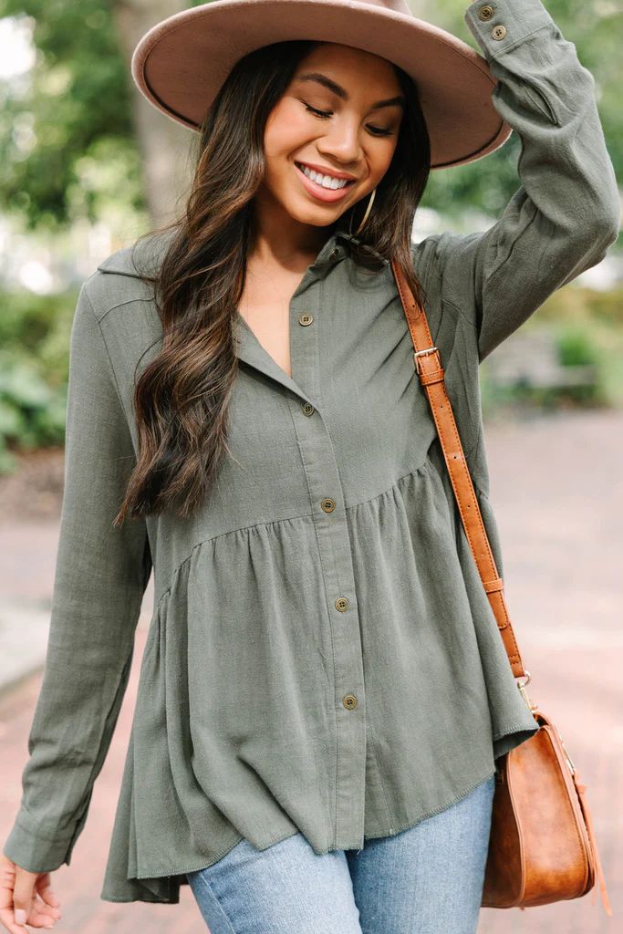 Call On Me Army Green Linen Top | The Mint Julep Boutique