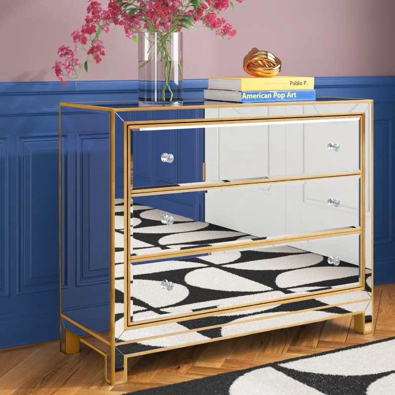 Evie 32'' Tall Solid Wood 3 - Drawer Mirrored Accent Chest | Wayfair North America