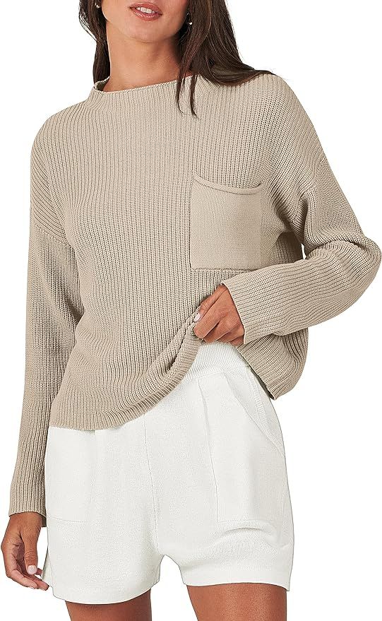 ANRABESS Women Two Piece Outfits Sweater Sets Knit Pullover Long Sleeves Tops and Shorts Sweatsui... | Amazon (US)