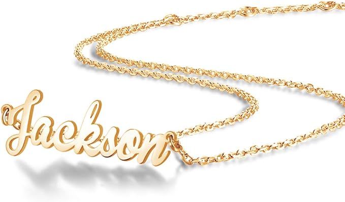 Custom Name Necklace, 18K Gold Plated Nameplate Personalized Jewelry Gift for Women | Amazon (US)
