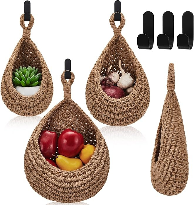 Honeydak Boho Decor Hanging Wall Baskets for Kitchen 3 Pack Teardrop Baskets with Hooks Storage F... | Amazon (US)