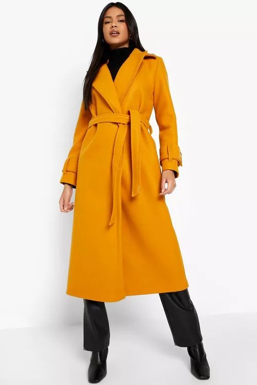 Belted Button Detail Wool Look Trench Coat | Boohoo.com (US & CA)