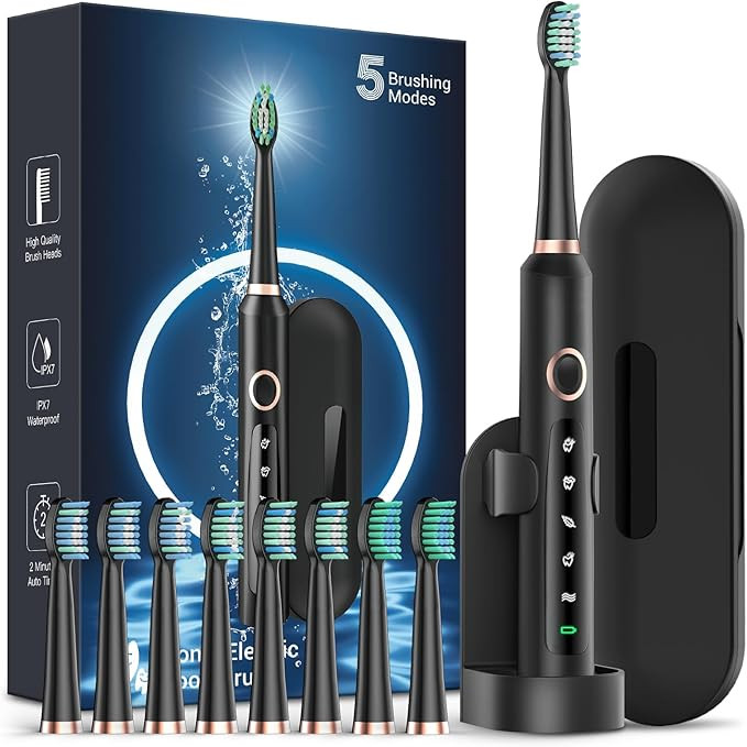 Sonic Electric Toothbrush for Adults - Rechargeable Electric toothbrush with 8 Brush Heads & Trav... | Amazon (US)