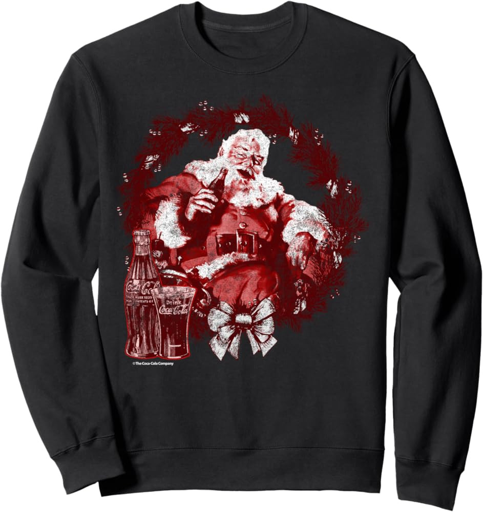 Coca-Cola Vintage Red Happy Santa Graphic Sweatshirt Sweatshirt | Amazon (US)