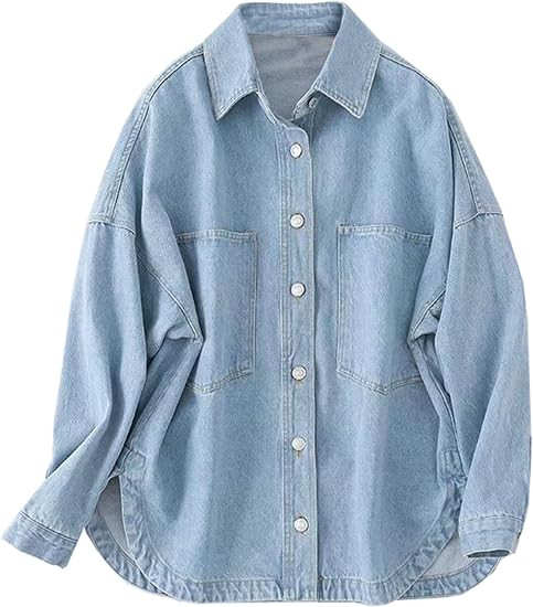 LifeShe Women Denim Shirt Jean Jacket Oversize Button Down Shirt Long Sleeve Jean Tops Trendy Sha... | Amazon (US)