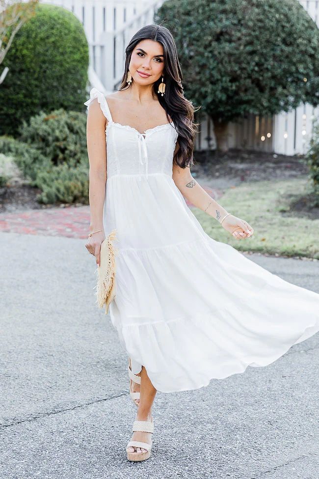 Happiness Is A Habit White Midi Dress | Pink Lily