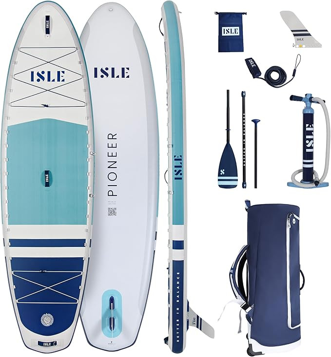ISLE Pioneer Inflatable Stand Up Paddle Board, Incl. Coil Leash, Touring Fin, Travel Backpack, Ha... | Amazon (US)