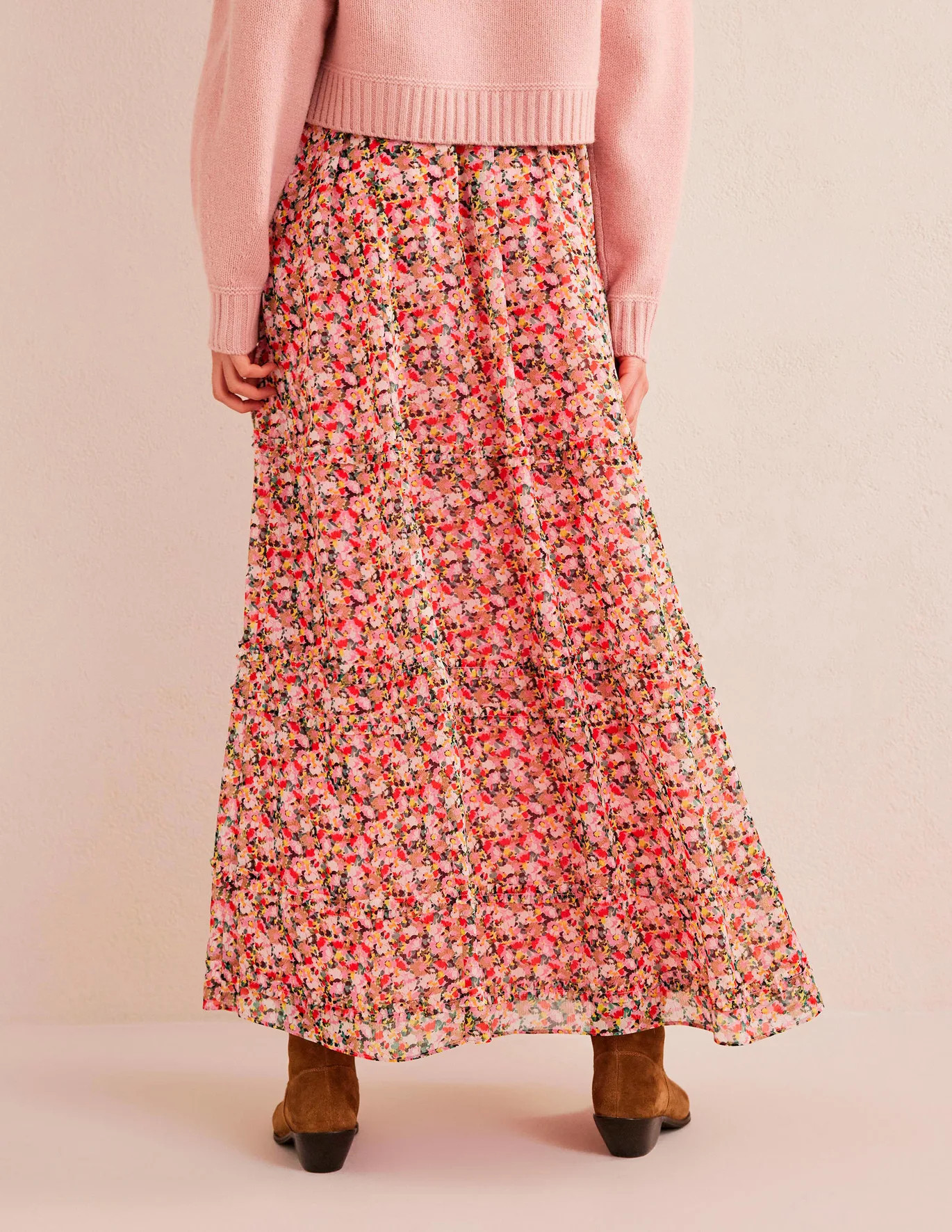 Ruffle Crinkle Maxi Skirt - Multi, Painterly Floret | Boden (US)