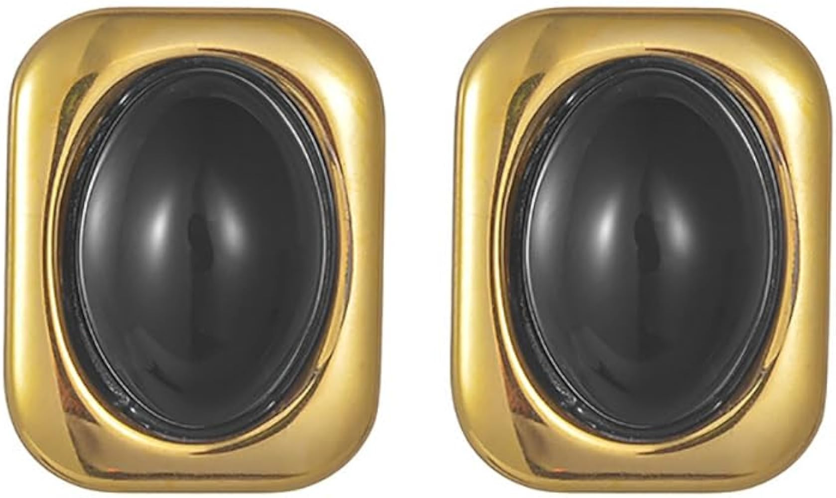 Gold Statement Chunky Stud Earrings for Women Girls Stainless Steel Black Oval Stone Geometric Sq... | Amazon (UK)