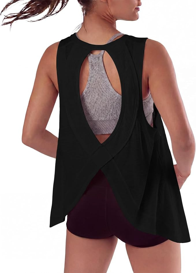 Gacaky Women's Sleeveless Open Back Tank Tops Oversized Longline Tunic Y2K Athletic Yoga Tops for... | Amazon (US)