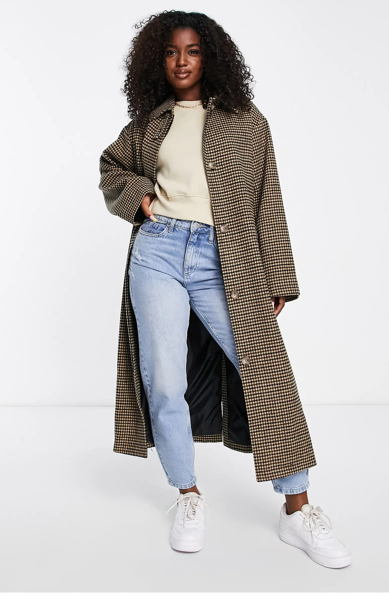 ASOS DESIGN Houndstooth Long Coat | Nordstrom | Nordstrom