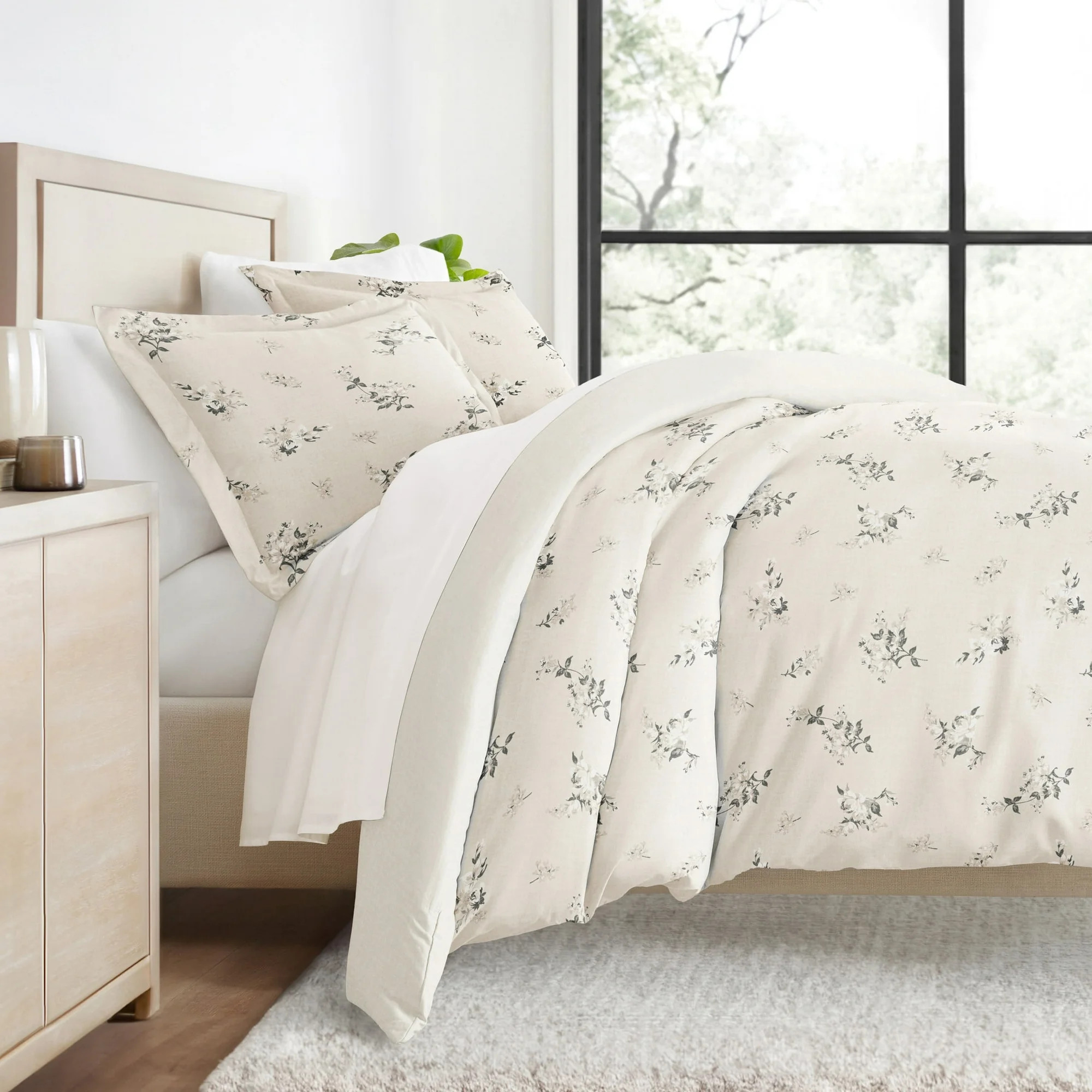 Duvet Cover Set - Ultra Soft & Breathable - Reversible Delicate Ivory Floral for Full/Queen Beddi... | Walmart (US)