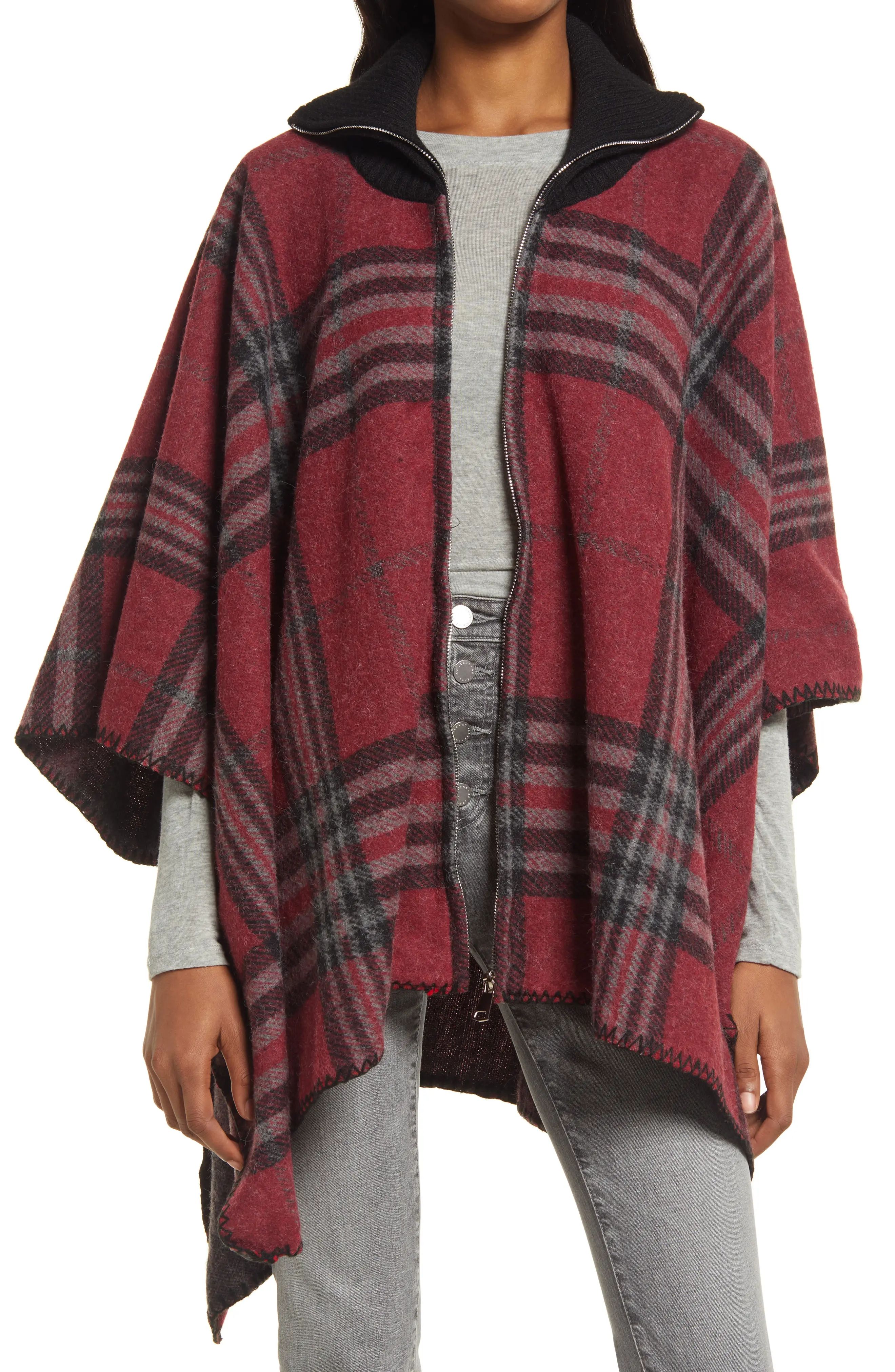 Women's Treasure & Bond Plaid Cape, Size One Size - Red | Nordstrom