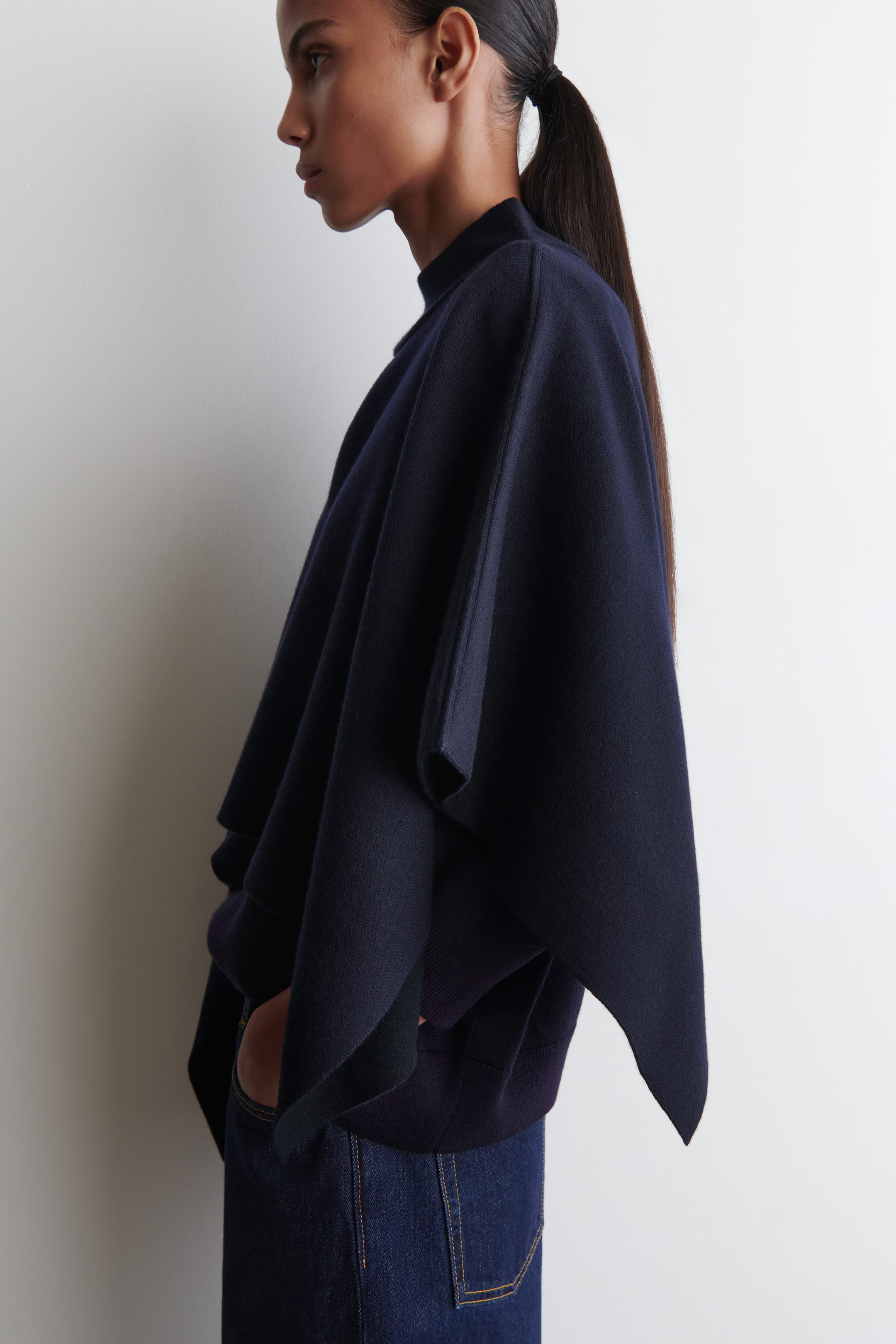 ASYMMETRIC DOUBLE-KNIT WOOL CAPE - NAVY / BLACK | COS | COS (EU)