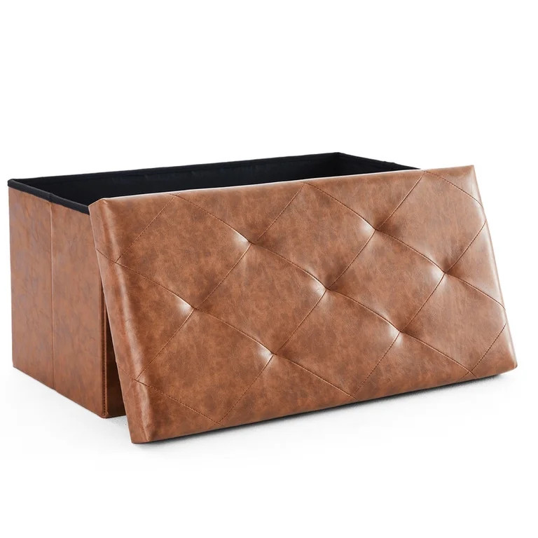 Gianna 30 Inch Folding Ottoman With Storage Bench, Bedside Storage Bench With Leather Top Cover a... | Walmart (US)