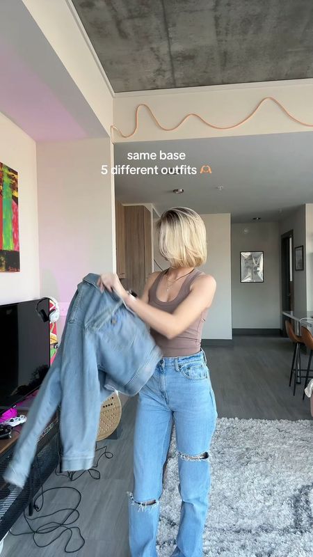 same base: 5 different outfits! Easy spring outfit ideas with minimal pieces for everyday style with Abercrombie jeans and Abercrombie essentials tank 

#LTKVideo #LTKSpringSale #LTKstyletip