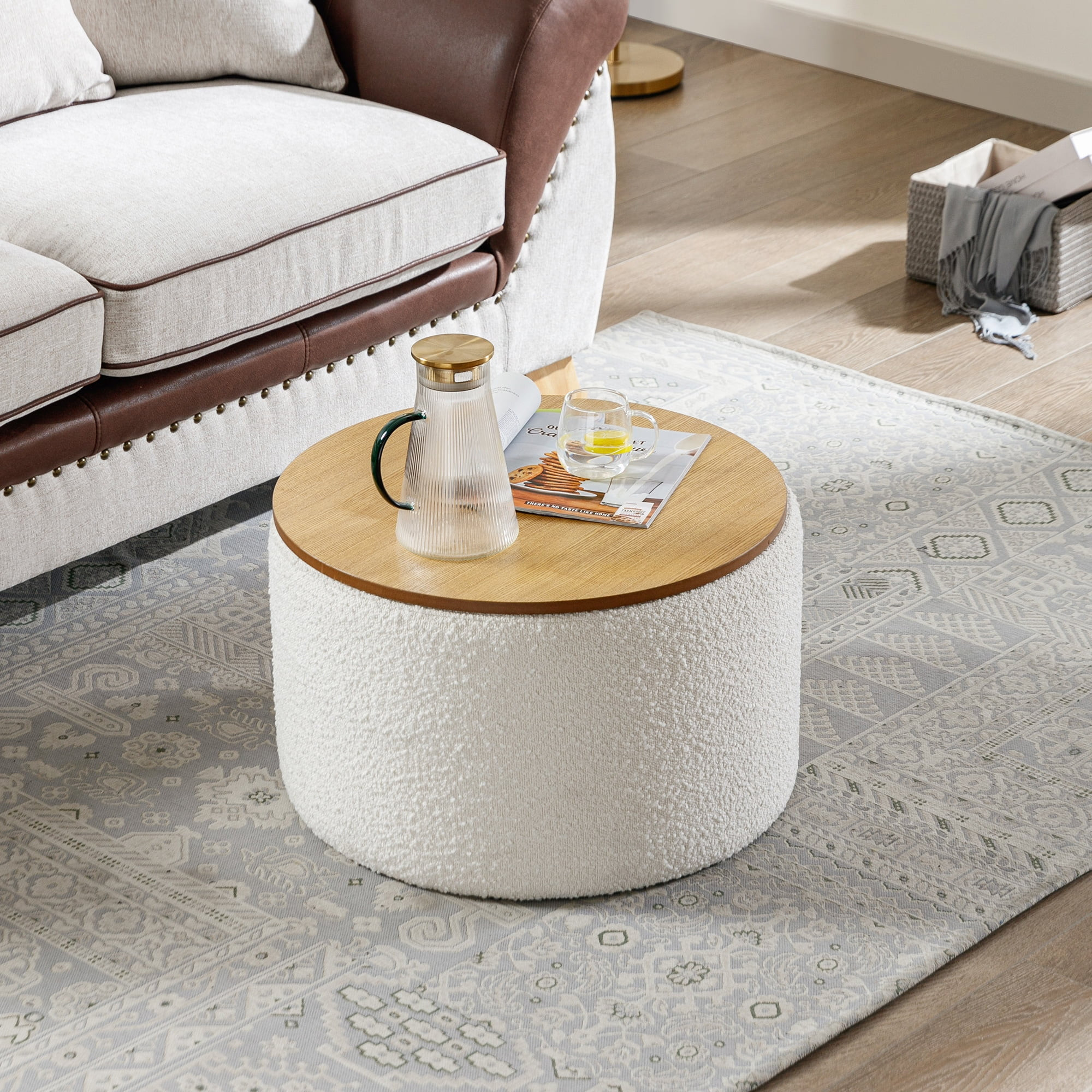 Zesthouse 23.6'' Wide Upholstered Storage Ottoman with Tray, Boucle Fabric Footrest Stool with Re... | Walmart (US)