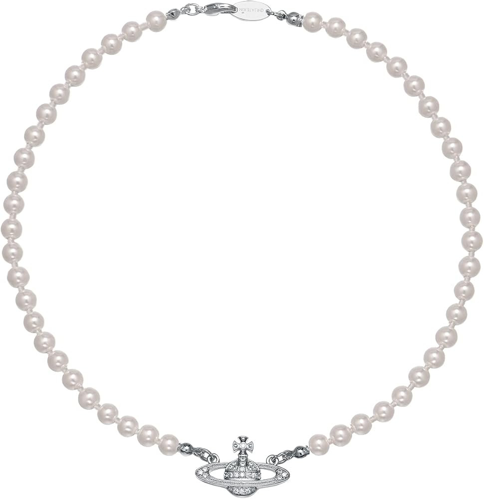 ORJATEXIN Golden Silver Saturn Pearl Necklace Diamond Pearl Bead Crystal Rhinestone Saturn Planet... | Amazon (US)