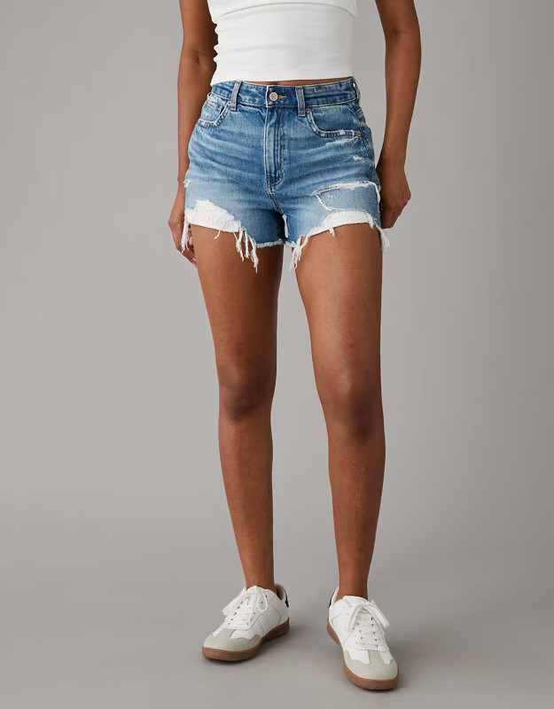 AE Strigid Ripped Denim Mom Short | American Eagle Outfitters (US & CA)