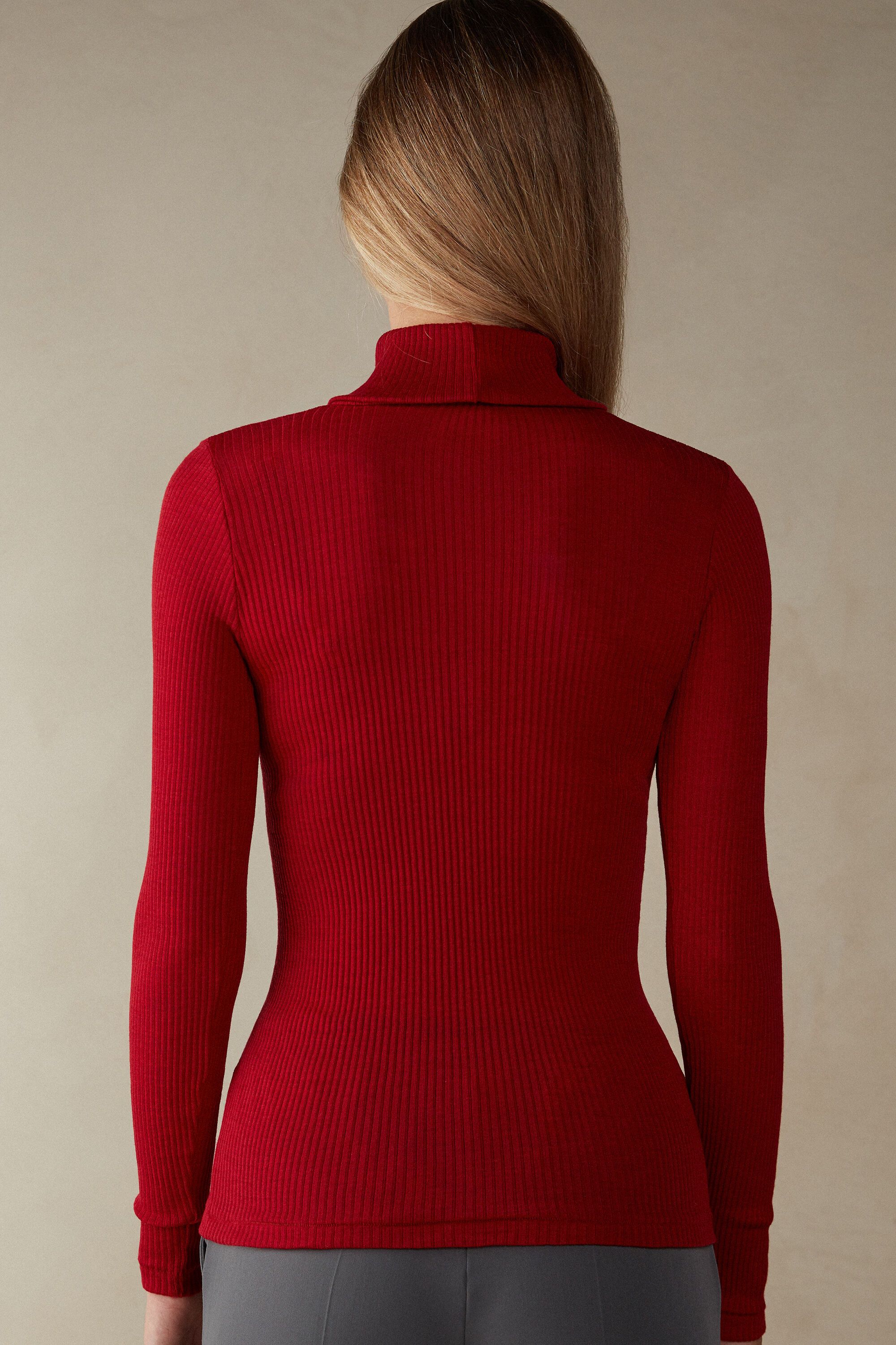 Long-sleeve High-Neck Tubular Top in Wool and Silk | Intimissimi (US)
