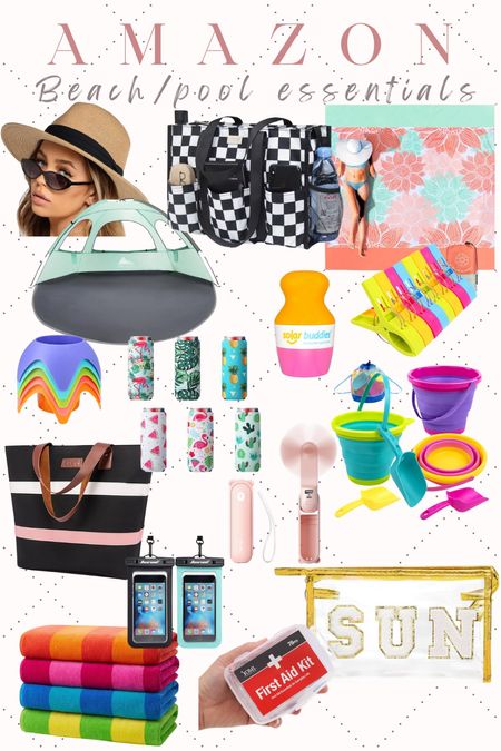 Amazon beach/pool essentials!  Summer is almost here!  I have and love the sunscreen applicator, the sand cup holders, the sun hat, and the waterproof beach blanket! I wish I would have had the collapsible sand buckets when my kids were younger.  I have another cooler tote that I absolutely love. And waterproof covers for your phone are always a good idea!  

#LTKSwim #LTKSeasonal #LTKFamily