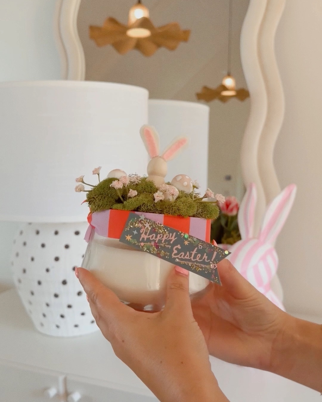 Soft spring magic in a jar 🌸🐰✨
I made this candle extra special by topping it with a layer of moss and the sweetest little bunny details—like a tiny enchanted garden ready for Easter. 

#LTKSeasonal #LTKHome #LTKdayinmylife
