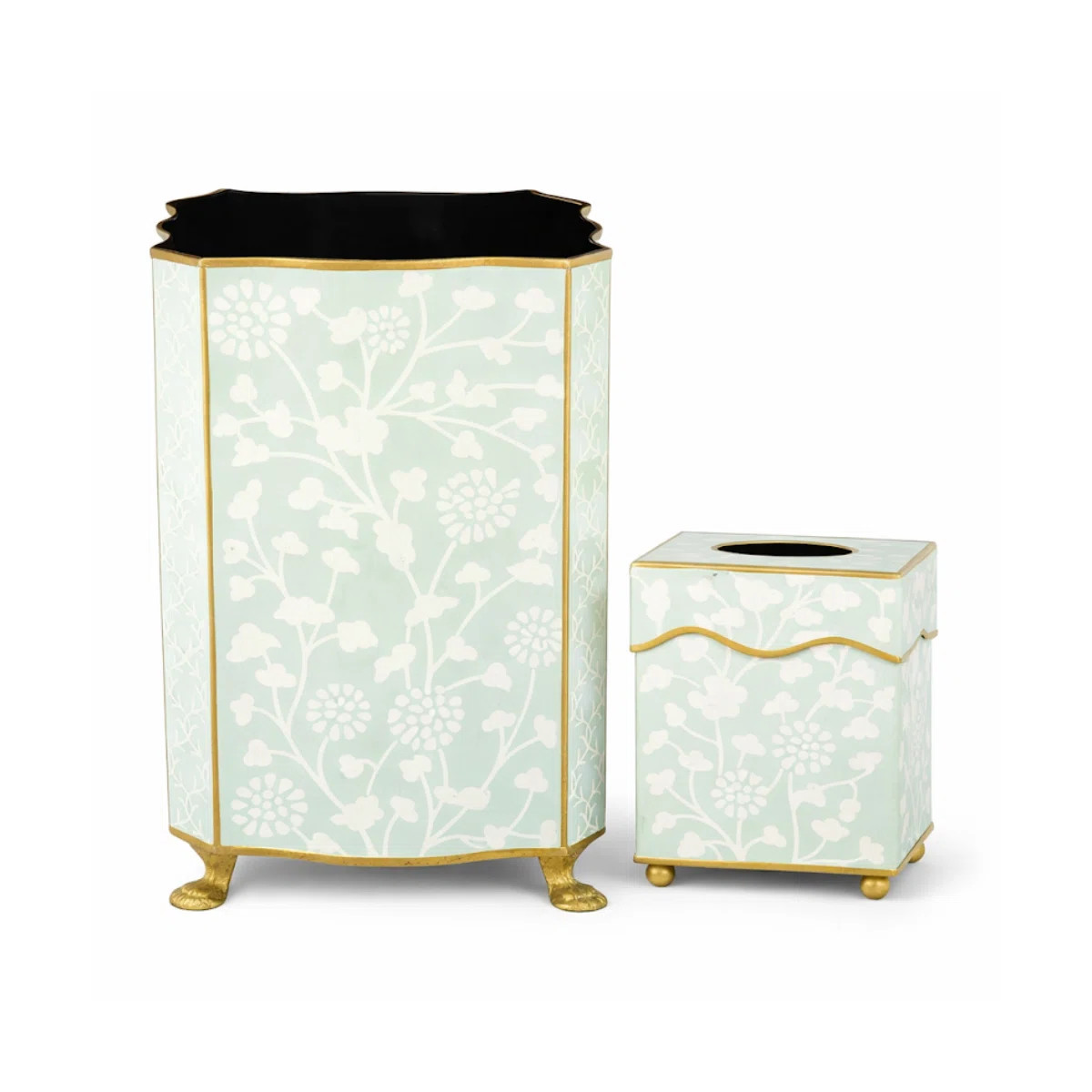 Pale Green Spring Floral Wastepaper Basket & Tissue Set (Set of 2) | Wayfair North America