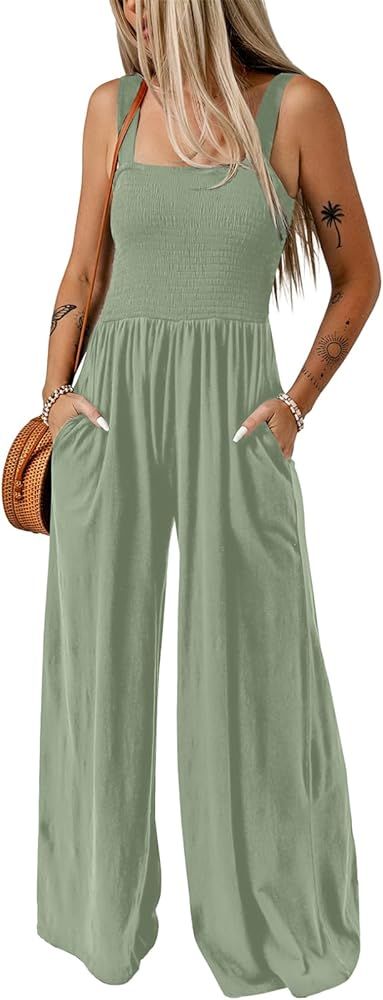 Dokotoo Women's Casual Loose Overalls Jumpsuits One Piece Sleeveless Wide Leg Long Pant Rompers W... | Amazon (US)