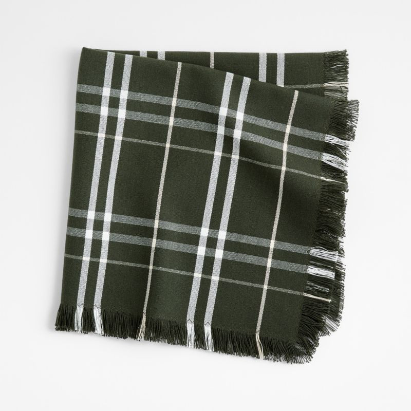 Craft Green Plaid Organic Cotton Fringe Dinner Napkin + Reviews | Crate & Barrel | Crate & Barrel