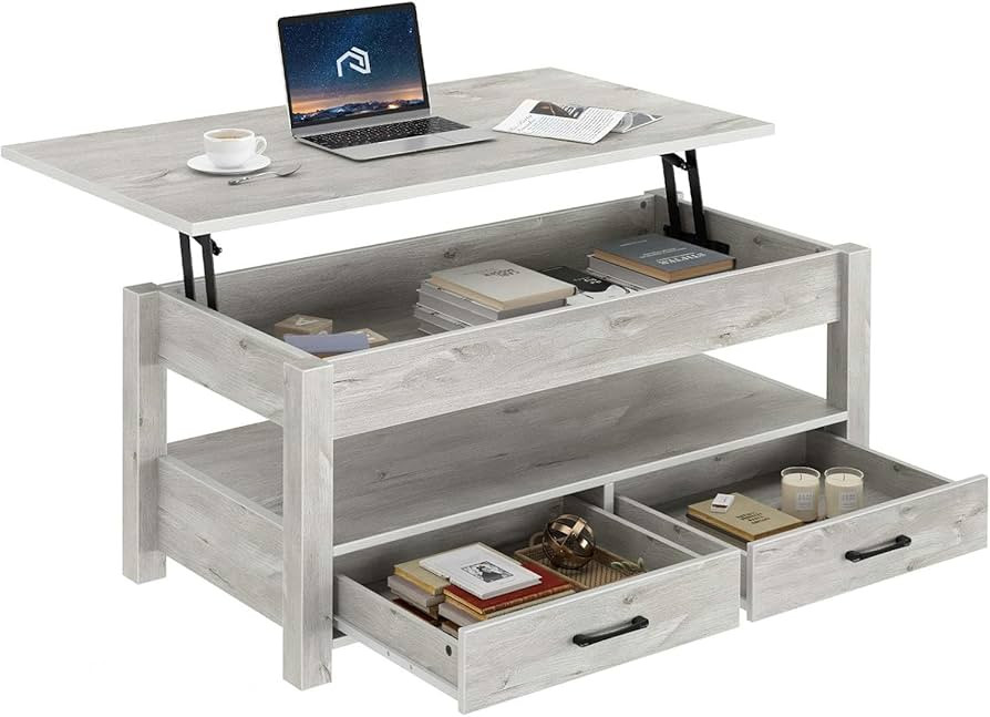 Rolanstar Coffee Table, Lift Top Coffee Table with Drawers and Hidden Compartment, Living Room Ta... | Amazon (US)