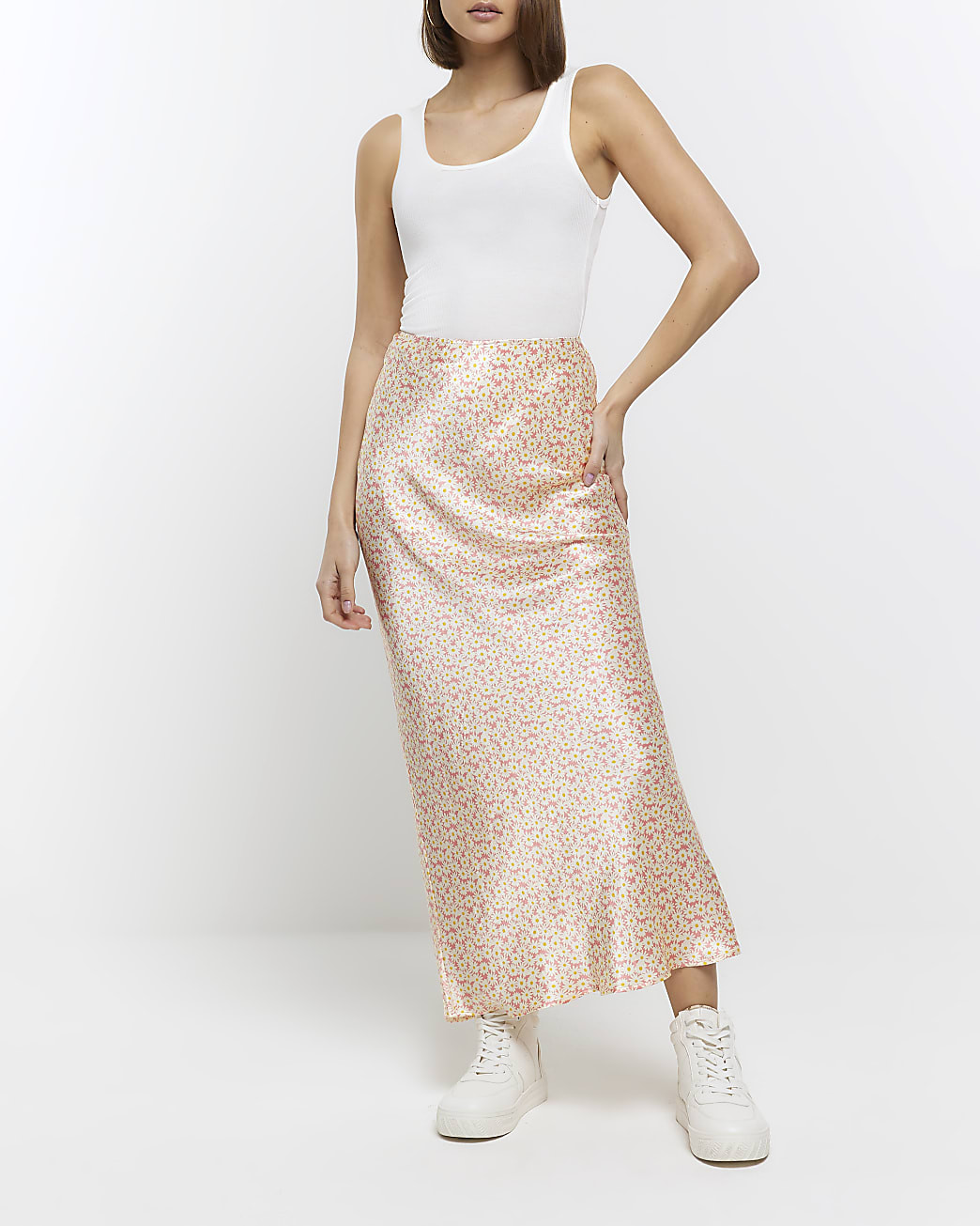 Pink floral satin maxi skirt | River Island (UK & IE)