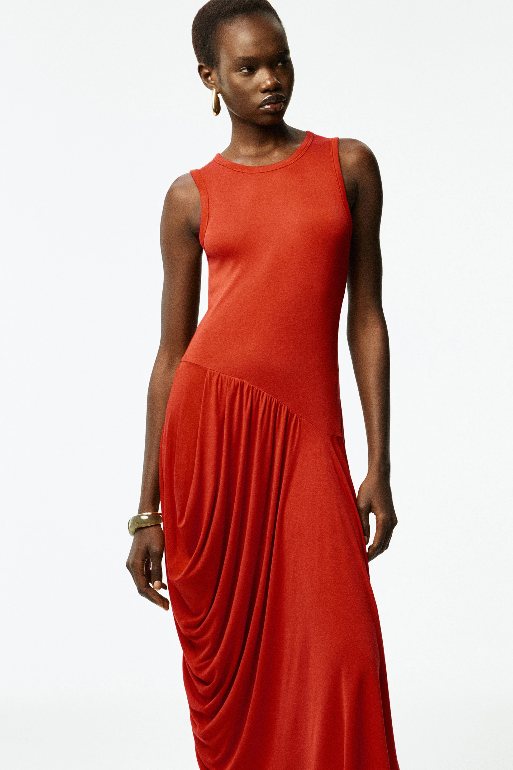 ASYMMETRIC DRAPED MIDI DRESS - DARK ORANGE | COS | COS (EU)