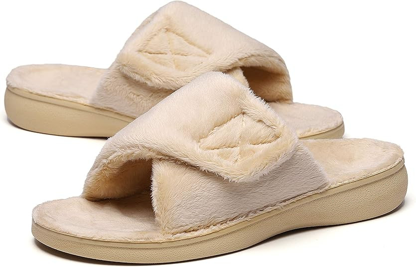 SOLLBEAM Fuzzy House Slippers With Arch Support Orthotic Heel Cup Sandals For Women | Amazon (US)